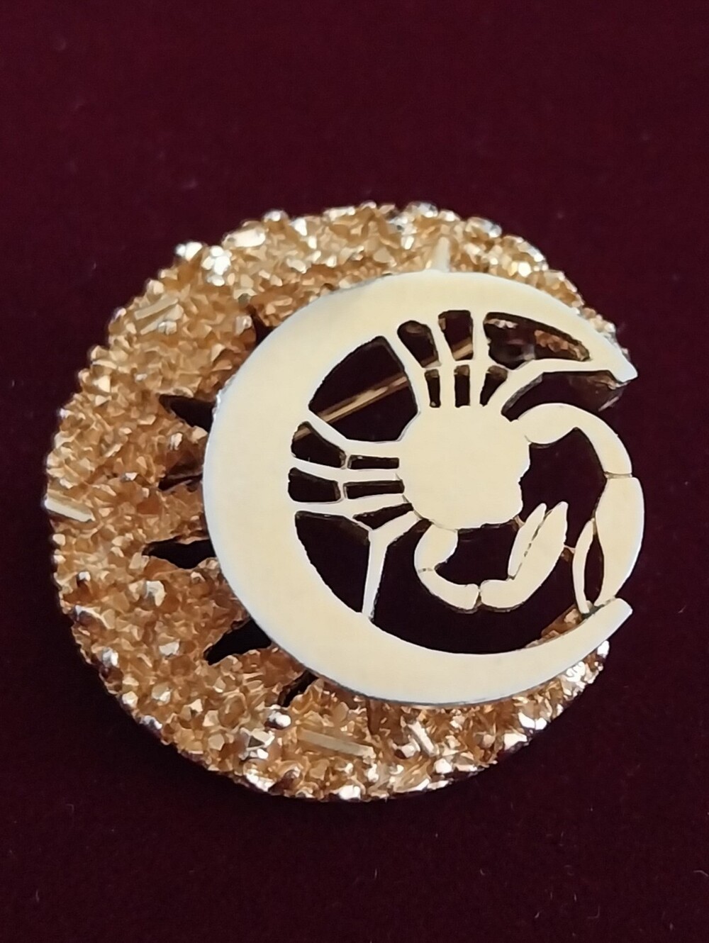 Vintage Gold-Tone Crab Motif Round Brooch - Women Jewelry